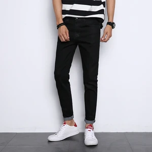 OEM Vintage Four Seasons Style Pure Black Men's Denim Long Pants with Eco-Friendly Embroidery Button Details Custom Men's Jeans