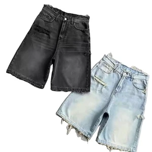 ZY Custom Baggy Jean Shorts Mens Plus Size Streetwear Vintage Denim Shorts High Quality Ripped Denim Shorts for Men