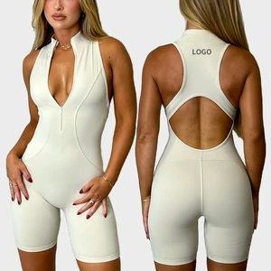 Custom Gym Fitness Set One Piece Yoga Wear Front Zipper Sportswear One Piece Women Plus Size Jumpsuit And Rompers