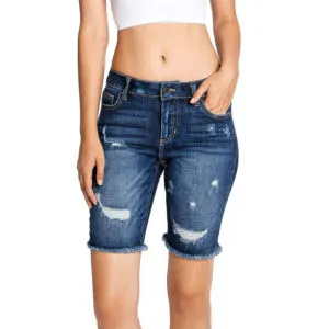 High Street Women's Breathable Stone Wash Denim Jeans Shorts High Waist Elastic Waist 100% Cotton