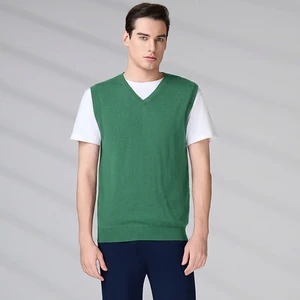 Wholesale High-end Custom Logo Tank Top Pullover Jumper Sleeveless Autumn Men V Neck Sweaters Knitted Vest