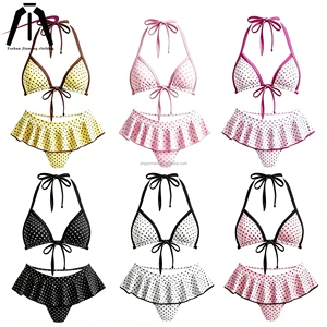 Factory Manufacturer Women Swimwear Custom Luxury Designer Logo High Waist Polka Dot Bikini Set Custom Print Two Piece Swimsuit
