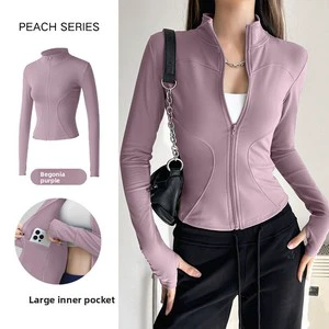Sun-protective Anti-Uv Spandex/Polyester Full Sleeve Stand-Up Collar Slimming Yoga Top for Pilates Workout Running Sports