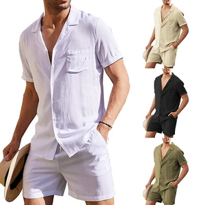 Mens Custom Lapel Shirt Summer Men's Two Piece Set Casual Shirt and Shorts Set Men Sports Suit Fashion Short Sleeve Tracksuit
