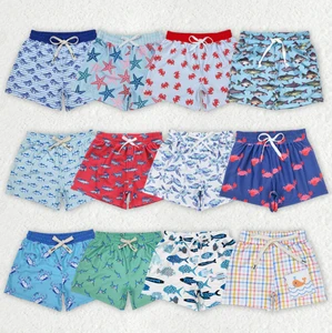 Wholesale Summer Kids Swimming Trunks Fashion Boys Elastic Waist Fish Printing Bathing Beach Shorts Swimwear RTS