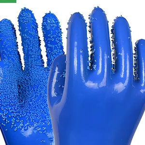 HTR PVC General Purpose Anti-Chemical Anti-Slip Oil Resistant Waterproof Durable Safety Gloves 13-Gauge Cotton Lined 26cm
