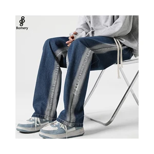 Bomery Plus Size Men's Summer Jeans Loose Fit Stretchy Mid Waist Denim Pants Elasticated Waist Straight Leg Casual Print Design