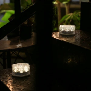 New Creative Hexagon Solar Underground Buried Brick Lights Led Glass Stone Ice Cube Brick Light Lawn Lamp for Garden Floor