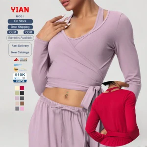 New Style Quick Drying Yoga Cross Front Top Fitness High Stretch Yoga Top Solid Color Nude Feeling Plus Size Shirt