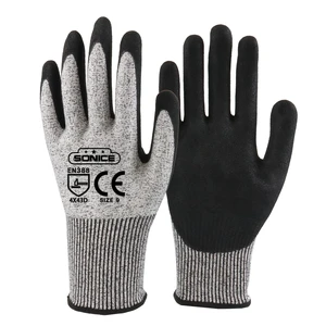 SONICE Wholesale HPPE Anti-Cut Anti-Slip CE Certified Nitrile Sandy Coated Safety Gloves EN388 Cut Resistance 5 ANSI/ISEA Level