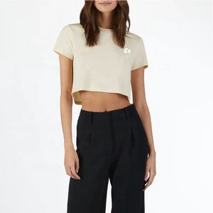 62% Polyester 33% Cotton 5% Spandex Classic Fit Women's Tee Cropped Yoga Ladies Tops