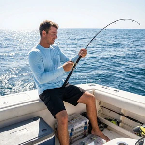 High Quality Custom Moisture Wicking Breathable Quick Dry 50 Plus Size Sun Protection Light Blue Pocket Long Sleeve Fishing