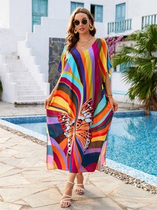 Xuanlang New Casual Colourful Stripe Beach Wear Viscose Beach Cover up and Swimwear Coverups for Women