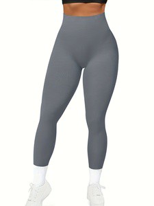 Dark Grey Full Length High Waist Yoga Pants with Lightweight Feature and Solid Pattern Yoga Pants for YOGO Sports Fitness
