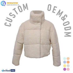 2026 Q&D OEM Custom Stand Collar Faux Fur Fleece High Quality Outwear Composite Winter Puffer Jean Denim Women's Coat Jacket