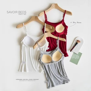 T012 Wholesale Solid Color Lady Camisole With Built in Bra Skin Friendly Breathable Modal Women's Vest Casual Woman Tank Top