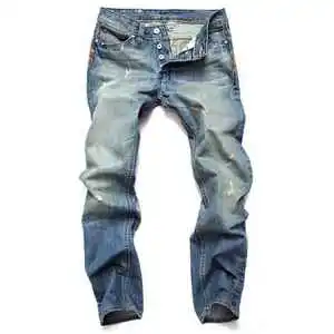 Brand New Men's Jeans Old Fashion Style Straight Ripped Trousers Regular Fit with Simple Plus Size Denim Fabric