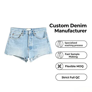 Custom Medium stretch, medium weight, washed vintage women's 100% Cotton denim shorts Frayed Hem Hot Pants OEM ODM Service