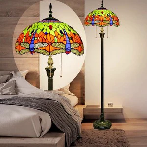 Vintage American Retro Hotel Stand Floor Lamp European Design with Stained Glass Luxury LED Light Source Indoor Use