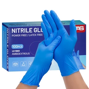 Blue powder free disposable nitrile gloves 100pcs 1 box 3mil for industrial use in food processing waterproof and oil resistant