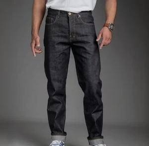 Wholesale Custom Knitted Trendy Clothing Custom Solid Raw Denim Jeans Japanese Vintage Heavyweight Jeans Selvedge Denim Jeans