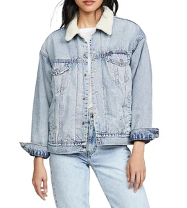 Top Selling Light Blue Color Women Denim Jacket Customize Cotton Fabric Stand Collar with Fur Quick Dry Winter Wear Denim Jacket
