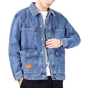 Bangladesh China Factory Price Men's Retro Denim Jacket Korean Style Simple Embroidery Design Multiple Pockets Jacket