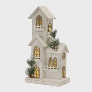 White Wood Glittered Classic LED House
