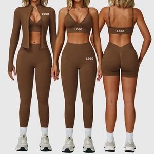 Custom Wholesale Sportswear Active Wear Jacket Plus Size Seamless Gym Clothes Workout Yoga Leggings And Bra Sets For Women