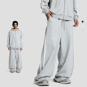 Custom Vintage Sports Side Stripe Streetwear Pants Men's 450gsm Heavy Duty Casual Oversize Straight Leg Sweatpants Baggy For Men