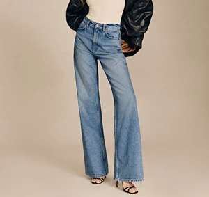 Custom Blue Jeans Cotton Boyfriend Straight Wide Leg Denim Jeans High Rise Slouchy Wide Leg Jeans For Women