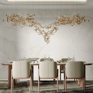 Modern High-End Twisted Leaf Glass Lobby Chandelier Customized Hotel Villa Artistic Design with Remote Control Lighting Fixtures