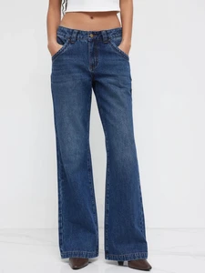 Women's Vintage Blue High Waist Flare Jeans, Washed Denim Bootcut Bell Bottom Casual Daily Denim Pants