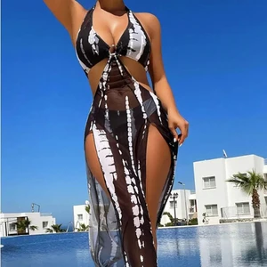 Wholesale New Style Printed Mesh Sexy Hollow Three Piece Swimsuit Bikini for Women