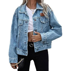100% Cotton Denim Jackets Women Casual Solid Color Pocket Thin Jacket For Women Style High Quality Women Clothing Denim Jacket