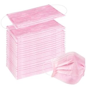Disposable 3 Ply Pink Non-Woven Face Mask with Elastic Breathable Daily Protective Mask for Adult School Outdoor 100pcs/Box