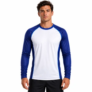 Men Long Sleeve Hooded Fishing Shirt Crewneck Rash Guard UPF 50+ Sun Protection Performance Solid Sports Jersey Quick Dry