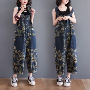 Wholesale Spring Aging Reduction Printed Denim Backstraps New Large Size Hanging Straps Wide Leg Women's Jumpsuit