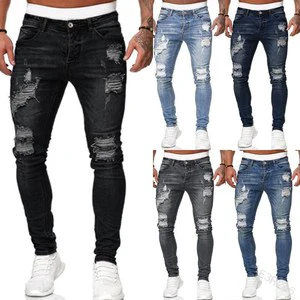 Factory Wholesale Designers Trendy Winter Embroidered Washed Pencil Long Black Stretch Mid Waist Spandex/Cotton Trouser Mens