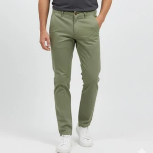 97% Cotton 3% Spandex Mid Waist Zipper Fly Green Casual Pant Bottom Wear 265 GSM