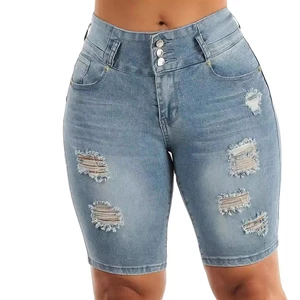 Azonix Industry Women's Summer Denim Shorts High Waist Eco-Friendly Waterproof Quick Dry Breathable Casual Straight Blue Washed