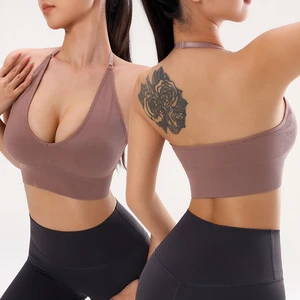 Custom Seamless Women's Halter Sports Bra Sexy Beautiful Back Top Push Fitness Yoga Gym Workout Top Sports Breathable Bra Top