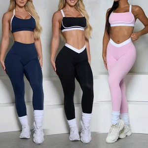 Custom V Waist Scrunch Butt Yoga Set Cross Back Sports Bra Leggings 2 Piece Workout Activewear Gym Fitness Clothes for Women