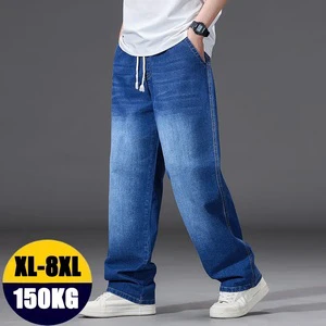 8XL Oversize Jeans Men Autumn Fashion Streetwear Pant Plus Size Cargo Jeans Soft Cotton Loose Baggy Casual Jeans for Dad Husband