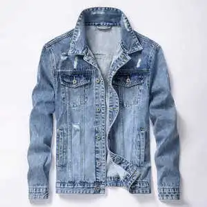Men's Casual Denim Jacket in Solid Color Single Breasted Cowboy Style Windproof 100% Cotton Plus Size