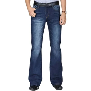Men's Straight-Leg Stonewashed Denim Jeans Midweight Cotton Casual Fit Dark Blue Regular Waist Autumn Style
