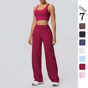 OEM ODM Women Quick Dry Butt Lifting Wide Leg Gym Leggings High Waist Nylon Flared Yoga Pants