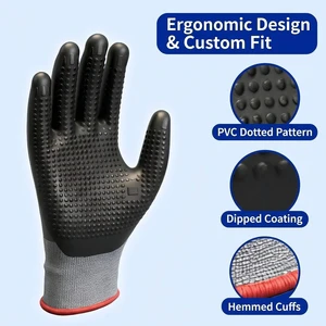 Recycled 15 Gauge 7oz Nitrile Coated Anti-Slip Durable Abrasion Resistant Oil Resistant Latex-Free Powder-Free Safety Gloves
