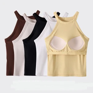 Women's Yoga Tank Top - Long Sleeveless Top for Summer with Neckline Straps and Built-in Pads