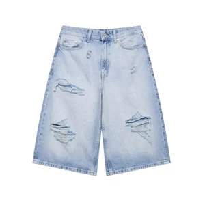 Manufacturer Edge Denim Shorts Custom Distressed Vintage Breathable Summer Designer Dirty Washed Straight Jeans Shorts Men
